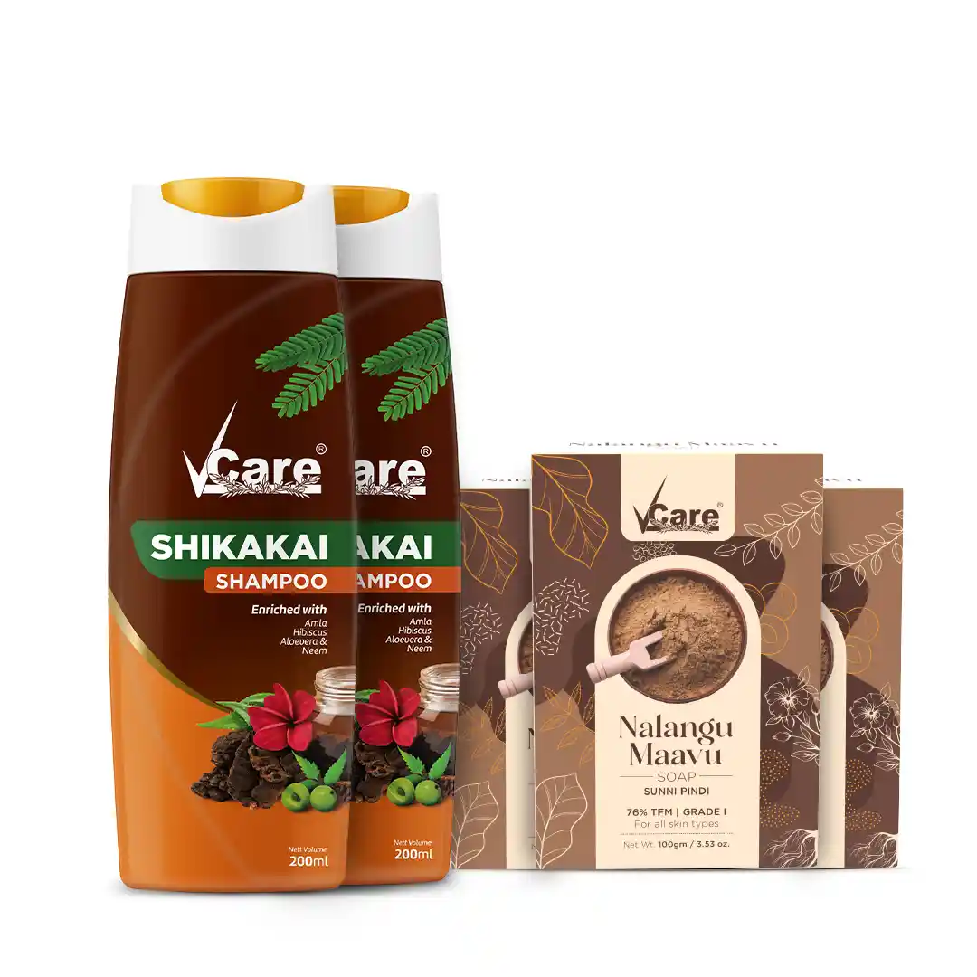 Hair & Skin Care Combo – Shikakai Shampoo & Nalangu Maavu Soap